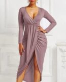 New Ladies Oversized Maxi Dress Split Tunic Kaftan Casual V-Neck Dress Long Sleeve Cocktail Party A-Line Swing Evening Dress