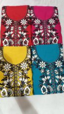 Elegant Roman Silk with intricate floral embroidery in white and black on a bright yellow base. Comes with three pieces – suit, pant and dupatta. The fabric is soft, breathable and flowy, making it ideal for festive wear, parties and special occasions. (unstitched material).