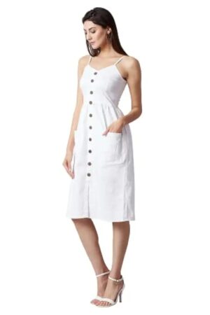 White Sunday Brunch Patch-Pocket Midi Dress