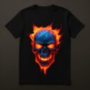 Black and blue Flaming skull tshirt with plain black back