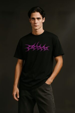 Black and violet fire retro tshirt with designed back