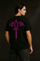 Black and violet fire retro tshirt with designed back