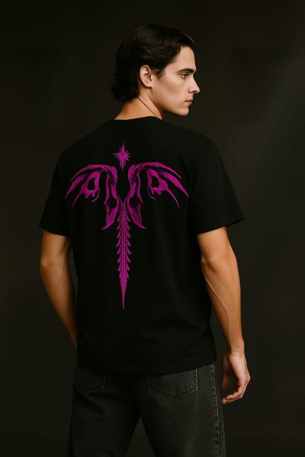 Black and violet fire retro tshirt with designed back - Image 4